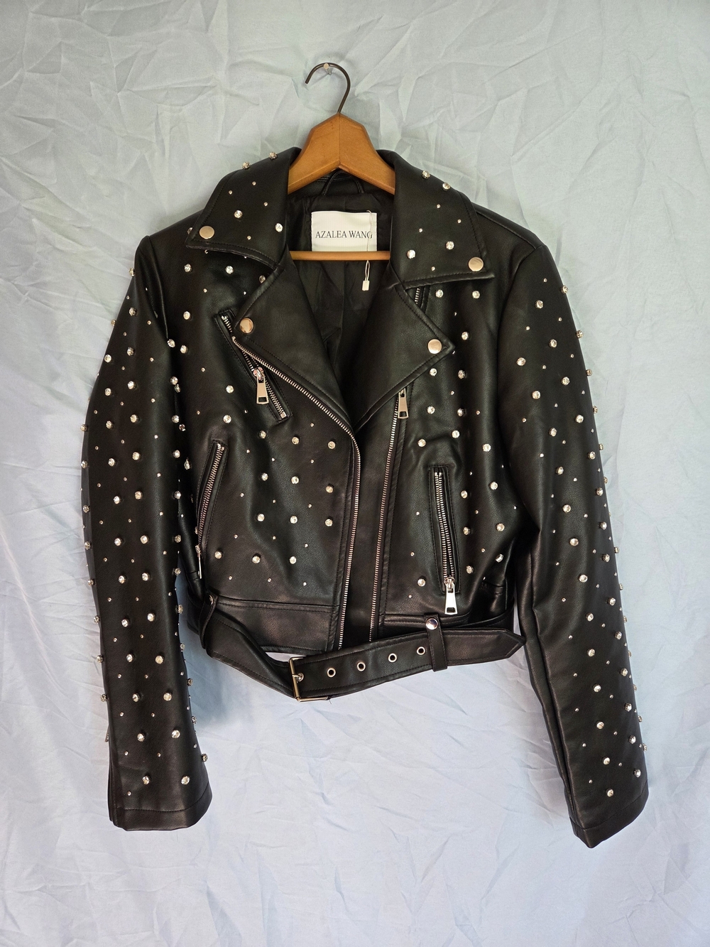 Black Studded Leather AZALEA WANG Moto Jacket